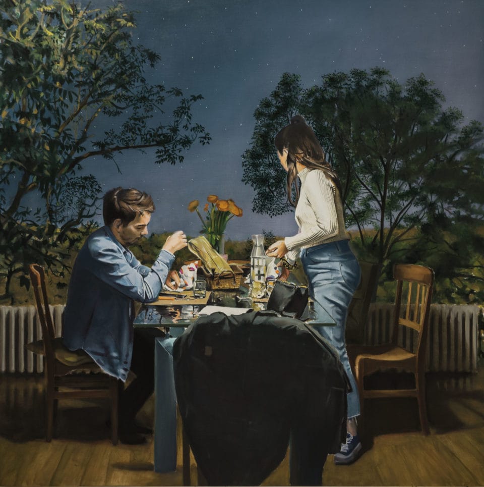 Le jeune couple huile sur toile 130x130cm