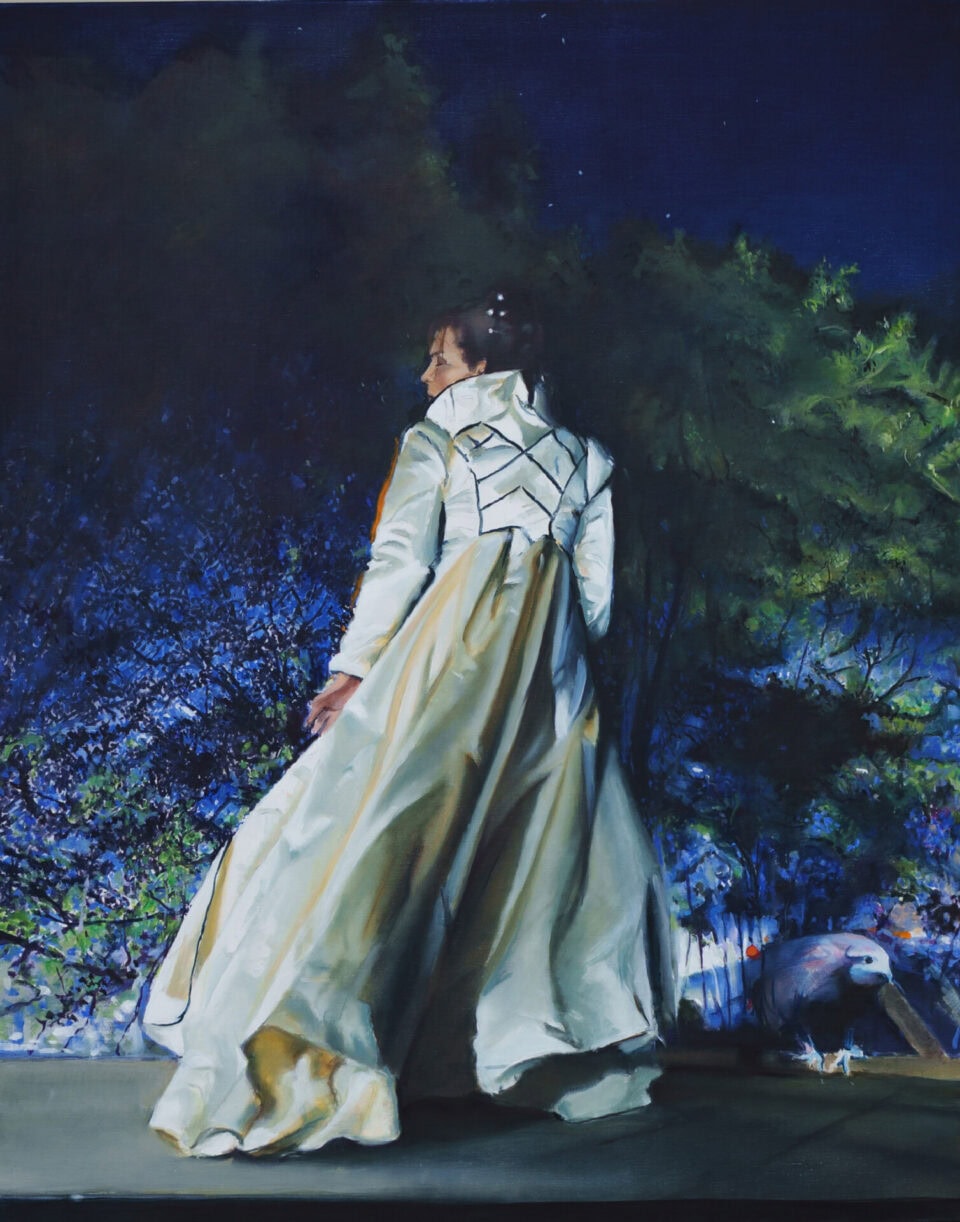 la robe de satin -huile sur toile -93x65cm